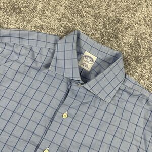 Brooks Brothers Dress Shirt Mens 16 2/3 Slim Fit Cotton Windowpane Plaid Blue